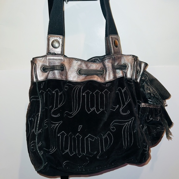 Vintage Black Juicy Couture Purse Daydreamer Tote Bag Velour Y2K Preloved - Picture 2 of 9